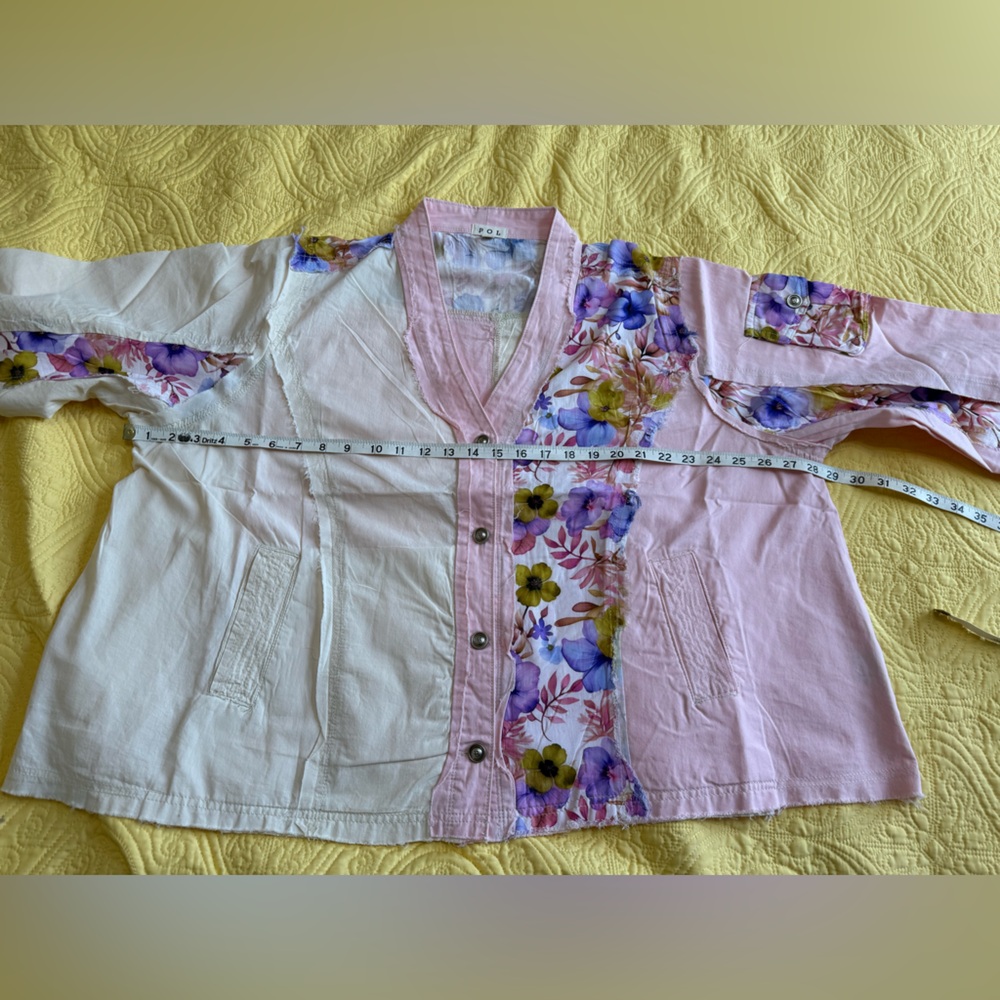 H210 POL L pp28 Patchwork Floral Button Jacket in Pink & Cream Top - Picture 10 of 15